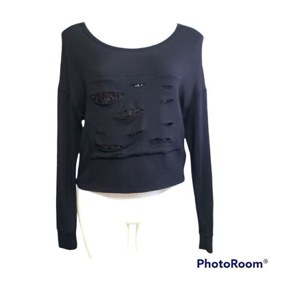 X by Gottex top black oversized long sleeve crop Goth Steam Punk XS - Picture 1 of 5